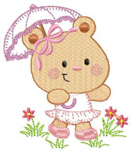 Bear embroidery designs - Teddy embroidery design machine embroidery pattern - Mama bear with umbrella embroidery file - instant download