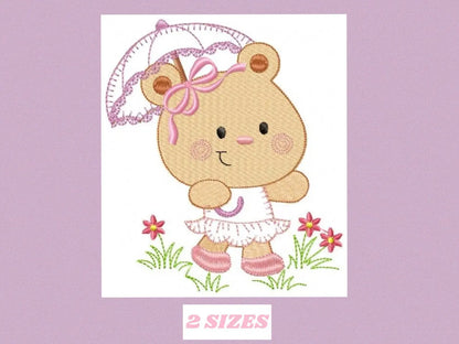Bear embroidery designs - Teddy embroidery design machine embroidery pattern - Mama bear with umbrella embroidery file - instant download Marcia Embroidery