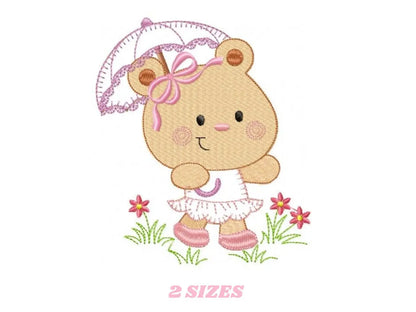 Bear embroidery designs - Teddy embroidery design machine embroidery pattern - Mama bear with umbrella embroidery file - instant download Marcia Embroidery