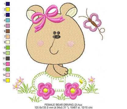 Bear embroidery designs - Teddy embroidery design machine embroidery pattern - Mama bear in a car embroidery file - digital instant download Marcia Embroidery