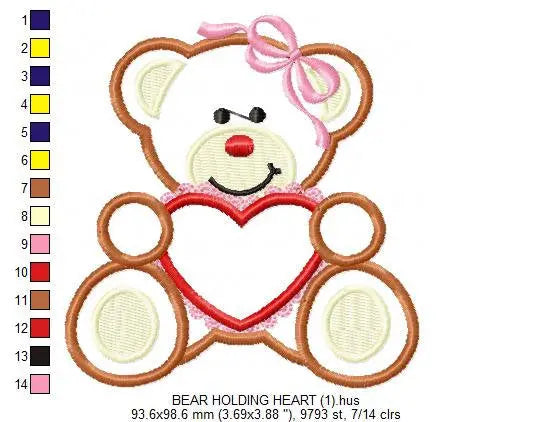 Bear with heart embroidery designs - Teddy bear embroidery design machine embroidery pattern - Baby Girl embroidery - bear applique design Marcia Embroidery