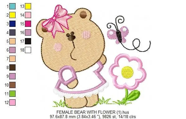 Bear embroidery designs - Teddy embroidery design machine embroidery pattern - Bear with butterfly embroidery - baby girl embroidery file Marcia Embroidery