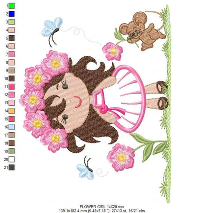 Baby girl embroidery designs - Fairy embroidery design machine embroidery - girl with flowers embroidery file - disney embroidery pattern Marcia Embroidery