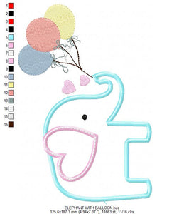 Elephant with balloons embroidery designs - Birthday party elephant embroidery design machine embroidery pattern - instant digital download