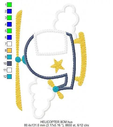 Helicopter embroidery designs - Chopper embroidery design machine embroidery pattern - Sky embroidery Helicopter design baby boy embroidery Marcia Embroidery