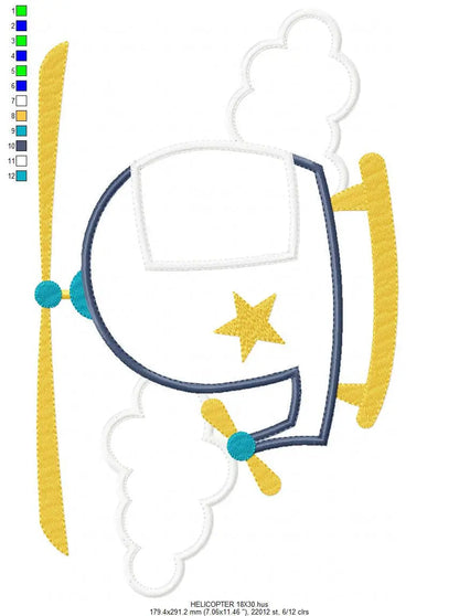 Helicopter embroidery designs - Chopper embroidery design machine embroidery pattern - Sky embroidery Helicopter design baby boy embroidery Marcia Embroidery