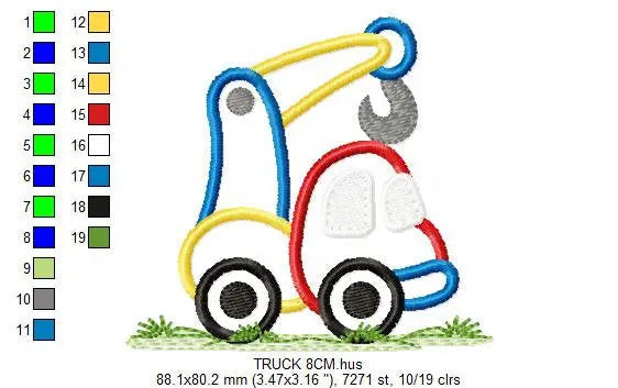Crane embroidery designs -  truck applique machine embroidery pattern - Baby Boy Crane applique - Instant digital download pes jef dst hus Marcia Embroidery