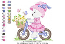 Cargar imagen en el visor de la galería, Bear embroidery designs - Baby girl embroidery design machine embroidery pattern - female bear in a bike embroidery file - full fill stitch
