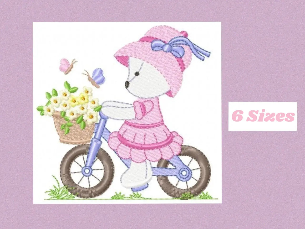 Bear embroidery designs - Baby girl embroidery design machine embroidery pattern - female bear in a bike embroidery file - full fill stitch Marcia Embroidery
