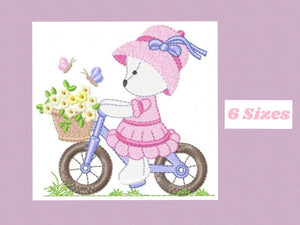 Bear embroidery designs - Baby girl embroidery design machine embroidery pattern - female bear in a bike embroidery file - full fill stitch