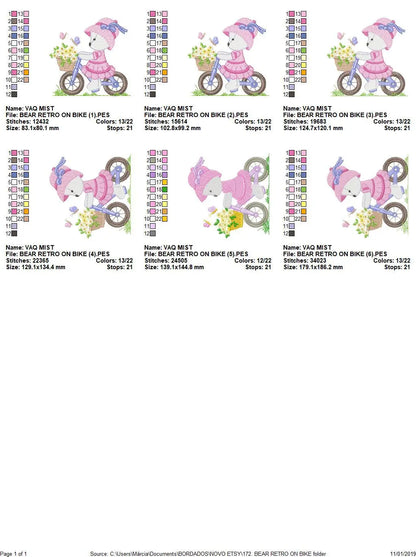 Bear embroidery designs - Baby girl embroidery design machine embroidery pattern - female bear in a bike embroidery file - full fill stitch Marcia Embroidery