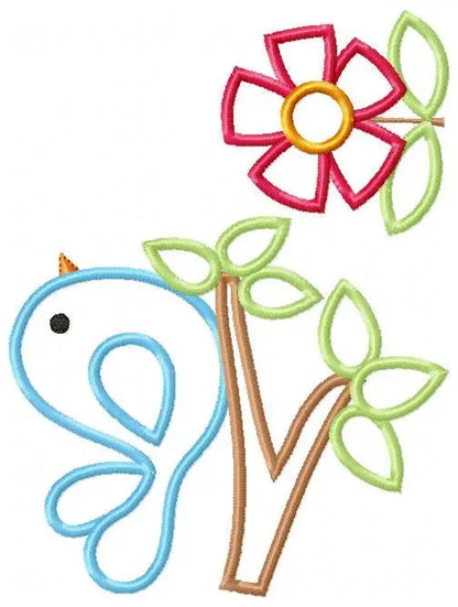 Bird embroidery designs - Bird with Flower applique machine embroidery pattern - Easy Bird applique design - Instant download pes jef dst Marcia Embroidery