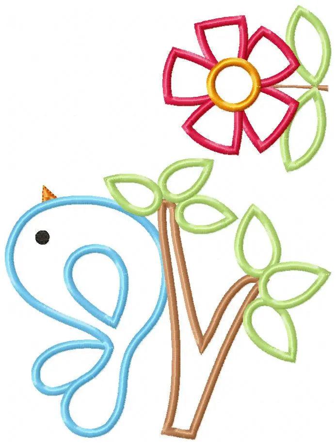 Bird embroidery designs - Bird with Flower applique machine embroidery pattern - Easy Bird applique design - Instant download pes jef dst Marcia Embroidery