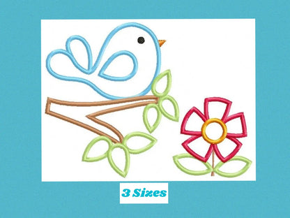 Bird embroidery designs - Bird with Flower applique machine embroidery pattern - Easy Bird applique design - Instant download pes jef dst Marcia Embroidery