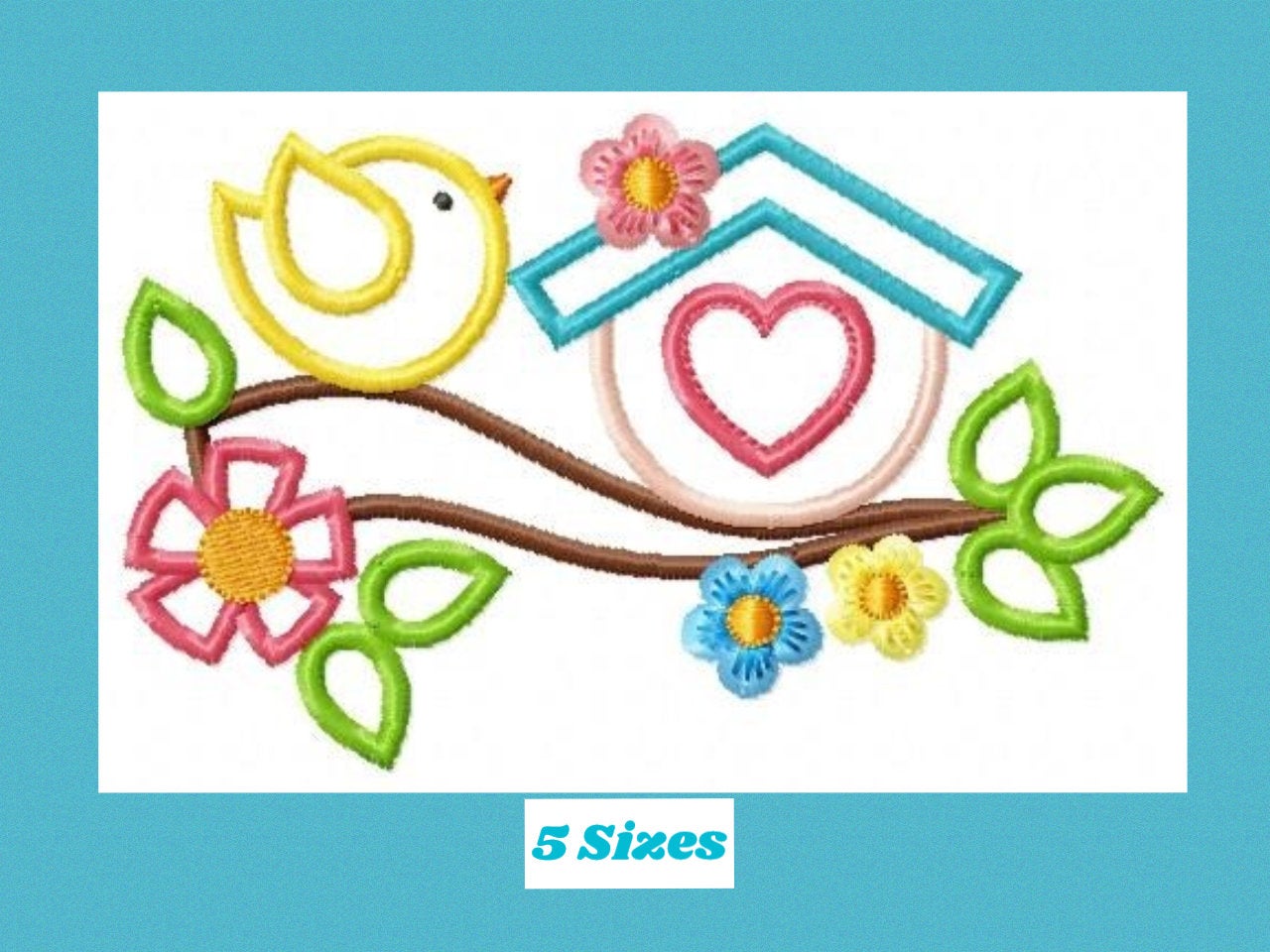 Birdhouse with flowers embroidery designs - Tree Bird applique embroidery machine pattern - Kitchen towel - Instant download pes jef dst vp3