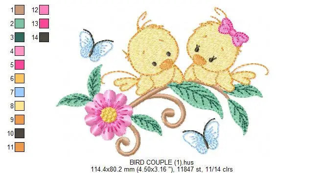 Bird embroidery designs - Baby girl embroidery design machine embroidery pattern - instant download - love couple embroidery birdies spring Marcia Embroidery