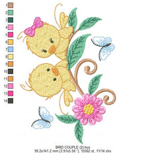 Bird embroidery designs - Baby girl embroidery design machine embroidery pattern - instant download - love couple embroidery birdies spring