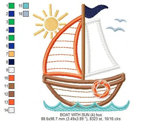 Sailboat embroidery designs - nautical embroidery design machine embroidery pattern - Boat applique design - boy kid embroidery baby layette Marcia Embroidery