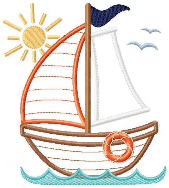 Sailboat embroidery designs - nautical embroidery design machine embroidery pattern - Boat applique design - boy kid embroidery baby layette Marcia Embroidery