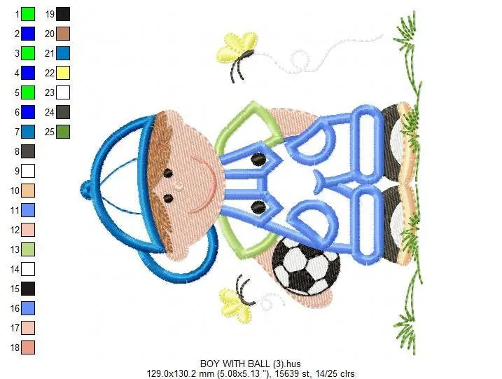 Boy embroidery designs - Soccer embroidery design machine embroidery file - Boy with cap applique design - Soccer player applique design Marcia Embroidery