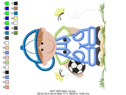 Boy embroidery designs - Soccer embroidery design machine embroidery file - Boy with cap applique design - Soccer player applique design Marcia Embroidery