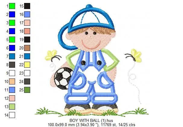 Boy embroidery designs - Soccer embroidery design machine embroidery file - Boy with cap applique design - Soccer player applique design Marcia Embroidery