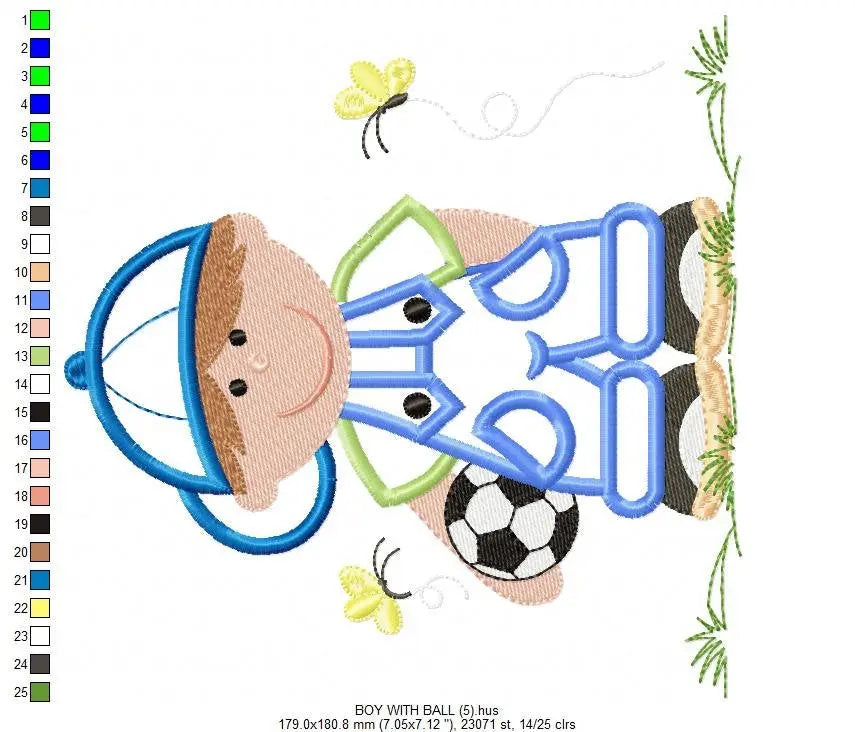 Boy embroidery designs - Soccer embroidery design machine embroidery file - Boy with cap applique design - Soccer player applique design Marcia Embroidery