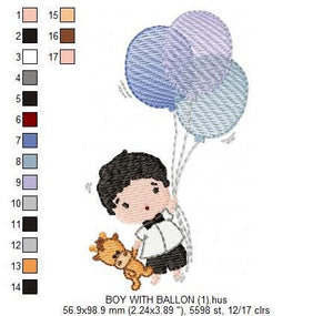 Balloon embroidery designs - Boy with balloons embroidery design machine embroidery pattern - Baby boy embroidery file filled design pes jef