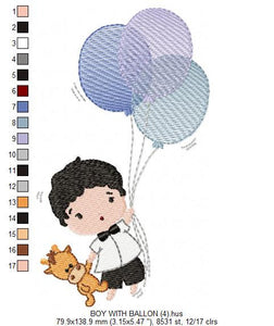 Balloon embroidery designs - Boy with balloons embroidery design machine embroidery pattern - Baby boy embroidery file filled design pes jef