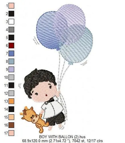 Balloon embroidery designs - Boy with balloons embroidery design machine embroidery pattern - Baby boy embroidery file filled design pes jef Marcia Embroidery