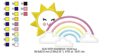 Sun and rainbow embroidery design - Rainbow with clouds applique machine embroidery pattern - Baby girl file - Instant digital download pes Marcia Embroidery