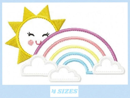 Sun and rainbow embroidery design - Rainbow with clouds applique machine embroidery pattern - Baby girl file - Instant digital download pes Marcia Embroidery