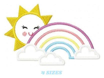 Sun and rainbow embroidery design - Rainbow with clouds applique machine embroidery pattern - Baby girl file - Instant digital download pes Marcia Embroidery