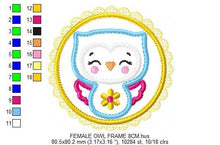 Cargar imagen en el visor de la galería, Owl embroidery design - Birds embroidery design machine embroidery pattern - Kitchen embroidery file - owl applique design with frame
