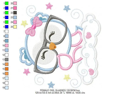 Owl embroidery design - Owl with glasses embroidery design machine embroidery pattern - baby embroidery file - owl applique reading pillow Marcia Embroidery