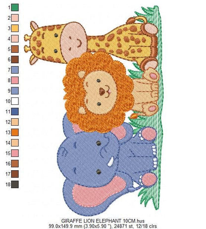 Safari embroidery designs - Animals embroidery design machine embroidery pattern - Giraffe embroidery file - lion embroidery lion elephant