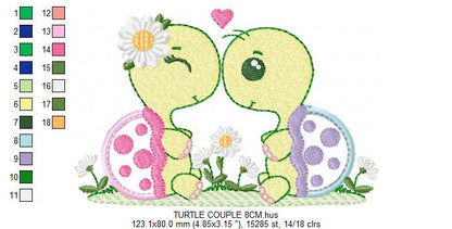 Turtle couple embroidery design - Animal in love embroidery designs machine embroidery pattern - Turtle applique file - Instant download