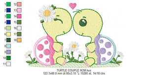 Turtle couple embroidery design - Animal in love embroidery designs machine embroidery pattern - Turtle applique file - Instant download