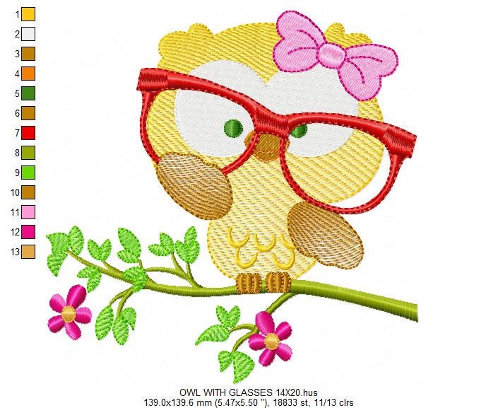 Owl embroidery design - Owl with glasses embroidery design machine embroidery pattern - bird embroidery file school teacher digital download