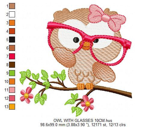 Owl embroidery design - Owl with glasses embroidery design machine embroidery pattern - bird embroidery file school teacher digital download