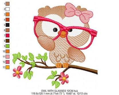 Owl embroidery design - Owl with glasses embroidery design machine embroidery pattern - bird embroidery file school teacher digital download