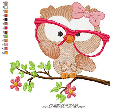 Owl embroidery design - Owl with glasses embroidery design machine embroidery pattern - bird embroidery file school teacher digital download