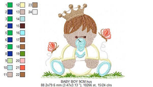 Baby embroidery design - Baby with crown embroidery design machine embroidery pattern - baby prince embroidery file - nursery baby boy room