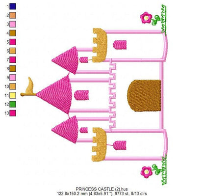 Castle embroidery designs - Princess palace embroidery design machine embroidery pattern - mansion embroidery file baby girl castle applique