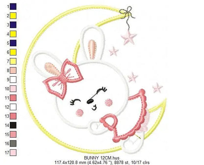 Sleeping bunny embroidery design - Half moon applique machine embroidery pattern - Baby girl file - Instant digital download pes jef dst hus Marcia Embroidery