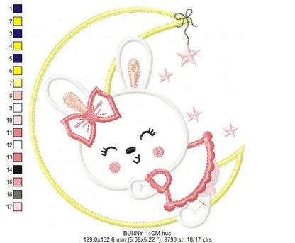 Sleeping bunny embroidery design - Half moon applique machine embroidery pattern - Baby girl file - Instant digital download pes jef dst hus Marcia Embroidery