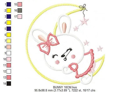 Sleeping bunny embroidery design - Half moon applique machine embroidery pattern - Baby girl file - Instant digital download pes jef dst hus Marcia Embroidery