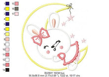 Cargar imagen en el visor de la galería, Sleeping bunny embroidery design - half moon embroidery designs machine embroidery pattern - baby girl embroidery file - rabbit at moon
