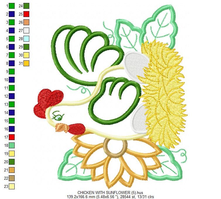 Chicken embroidery designs - Kitchen embroidery design machine embroidery pattern - instant download - Flower embroidery  Rooster applique