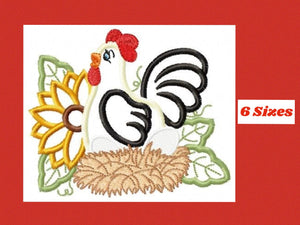 Chicken embroidery designs - Kitchen embroidery design machine embroidery pattern - instant download - Flower embroidery  Rooster applique